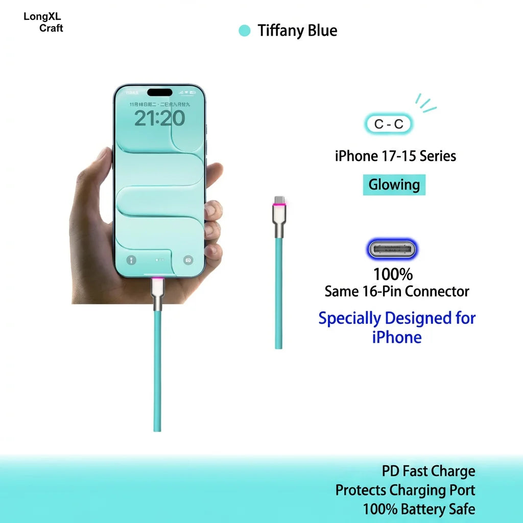 240W USB-C Cable - Tiffany Blue Color Card